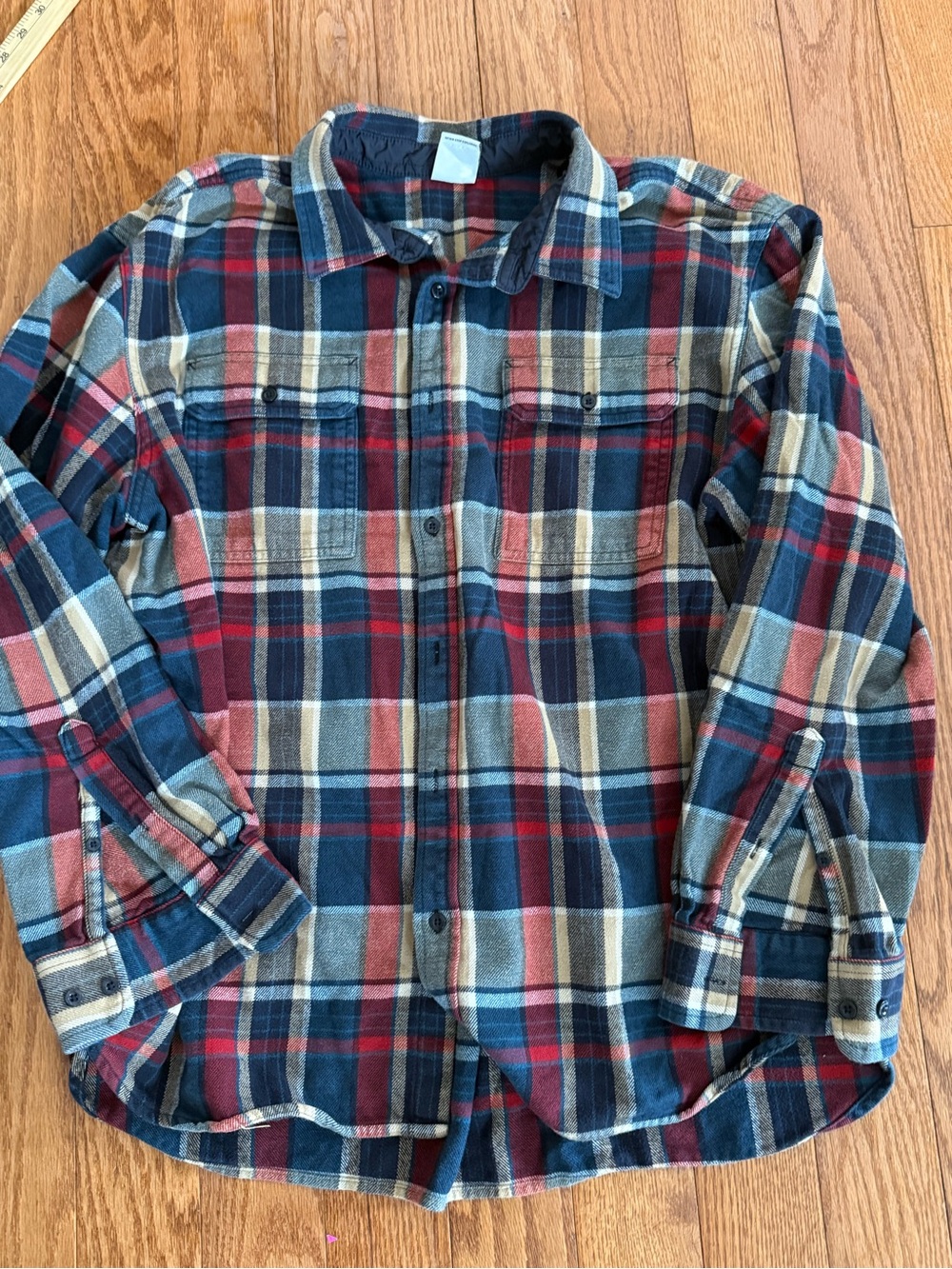 The North Face Men's Sz XXL Heavy Flannel Plaid Button-Up Shirt Red, Tan Blue